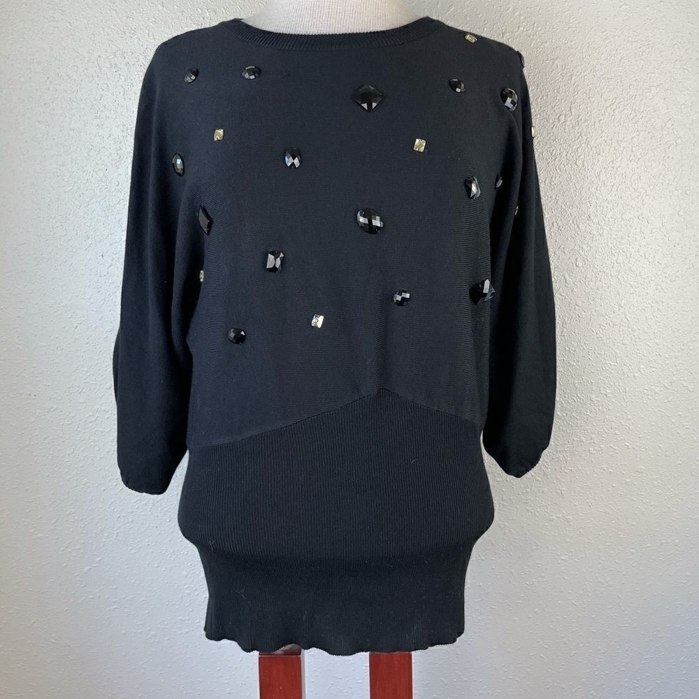NWT Sharagano Black 3/4 Swatwr Top Size M